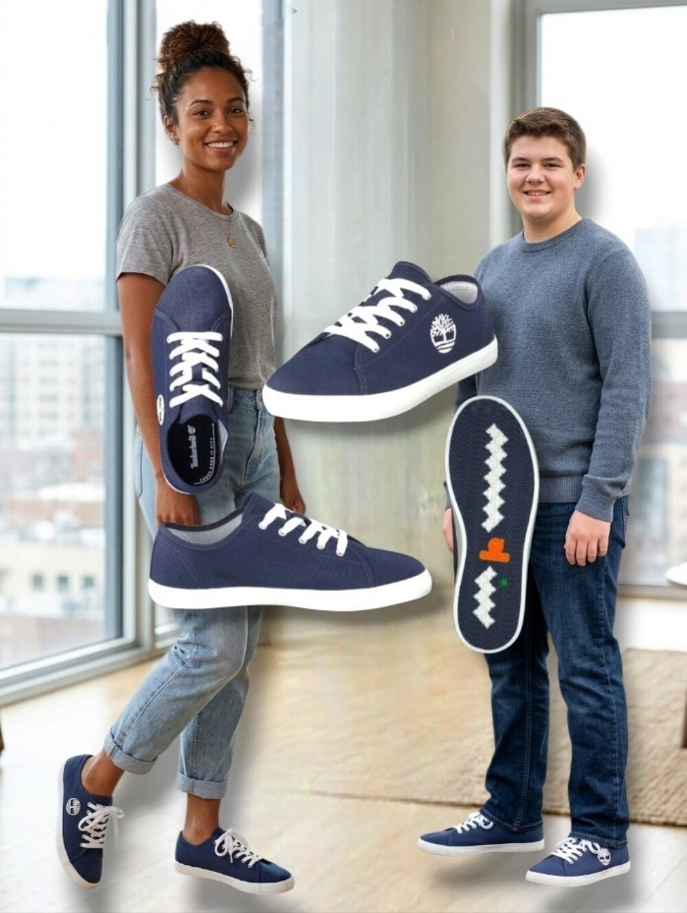 Timberland Newport Bay Unisex Canvas Oxford Youth Sneakers Navy
